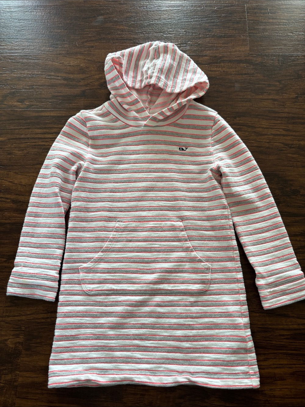 Vineyard Vines Girls Pink & White Striped Hooded Dress